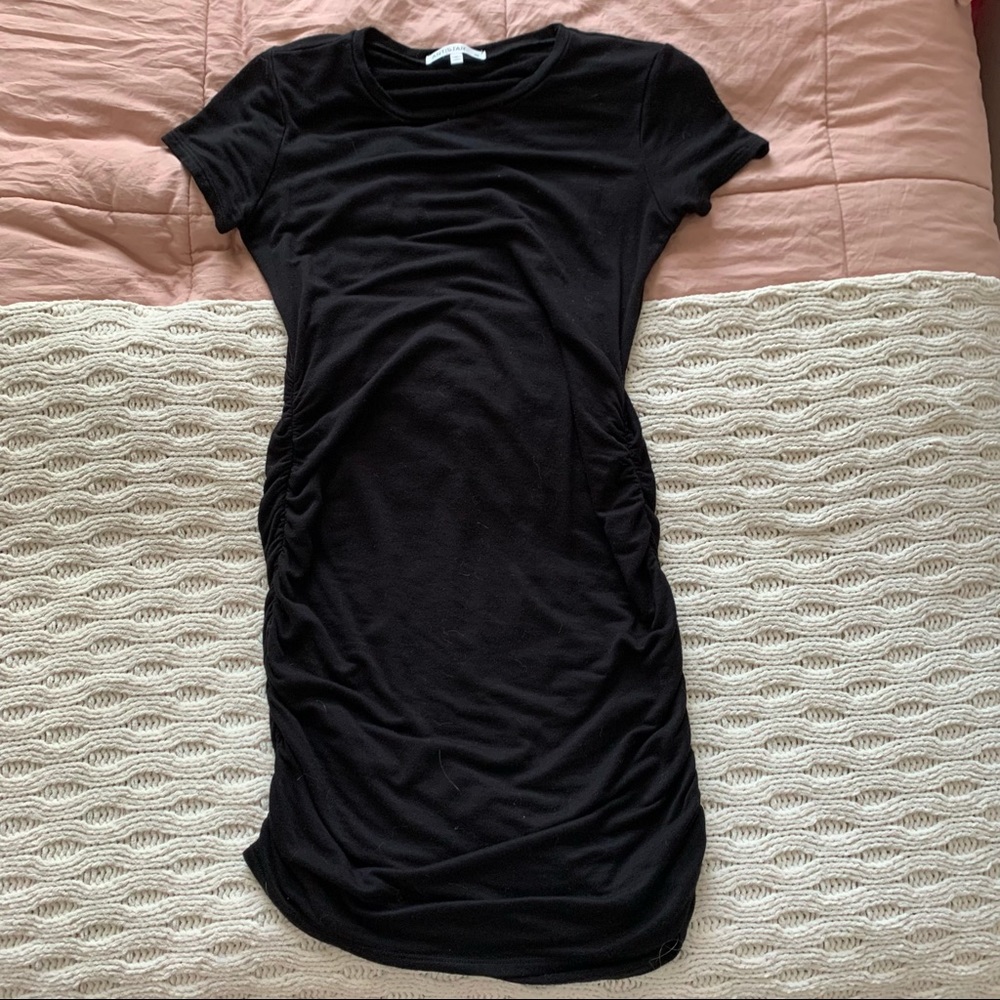 Black Ruched Mini Tee Shirt Dress